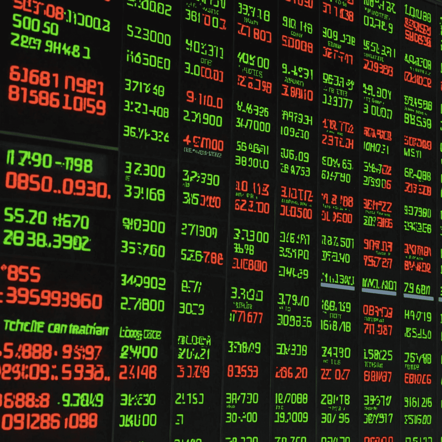 A stock market ticker board displaying various Canadian company stock prices